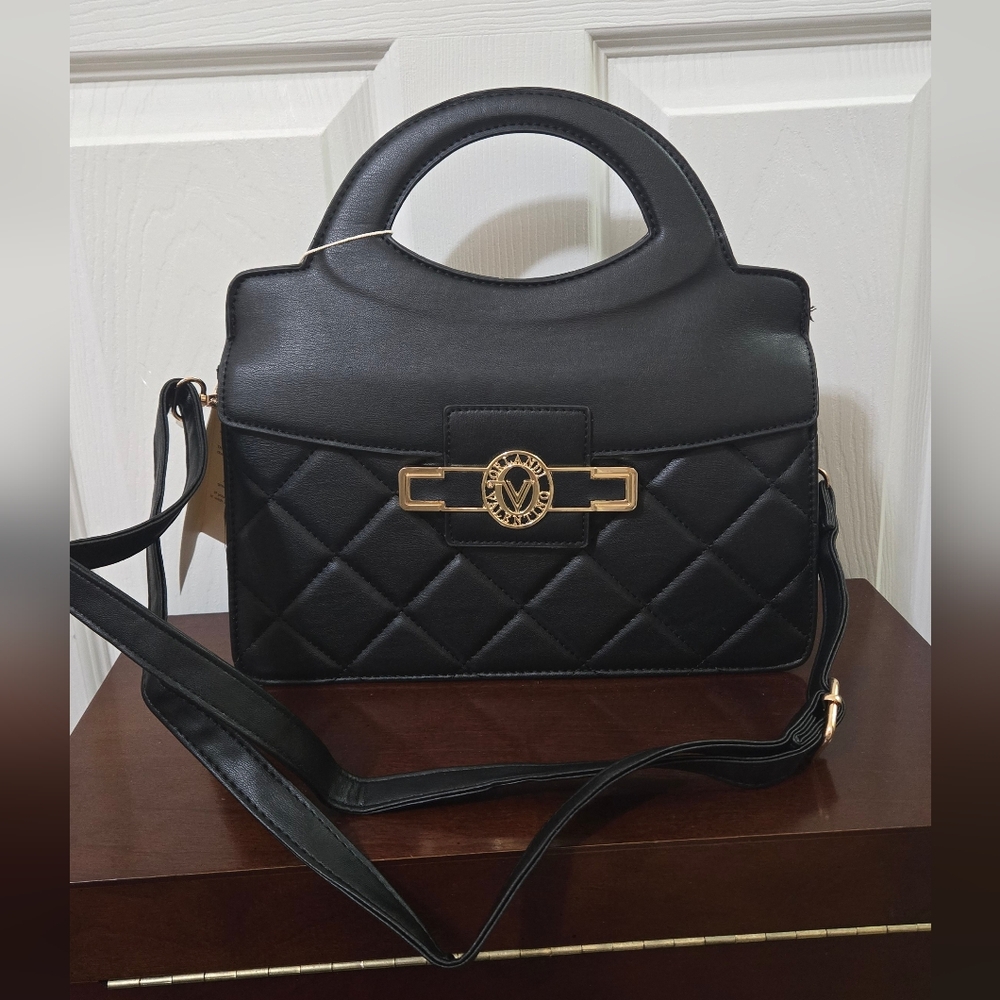 Valentino Orlandi Black Quilted Satchel with Gold Accent - Picture 7 of 12